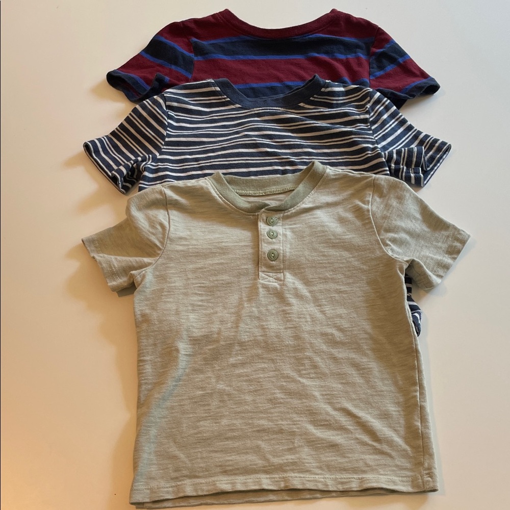 4T bundle of Boys' Striped and Solid Tees - Red, Blue, Tan